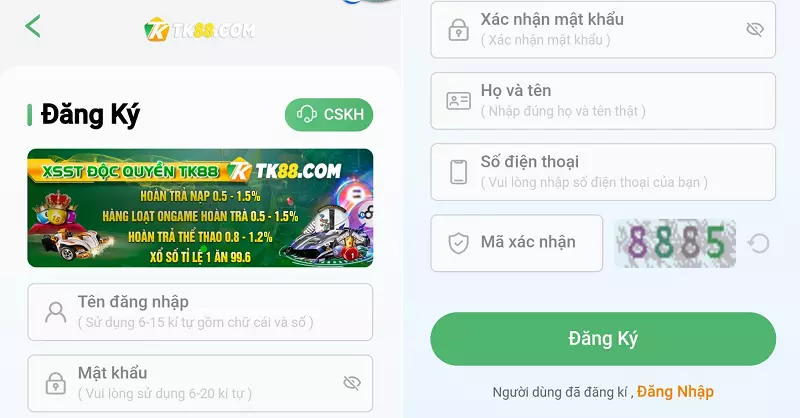 Hướng dẫn đăng ký TK88 khi sử dụng app Tk88 trên smartphone